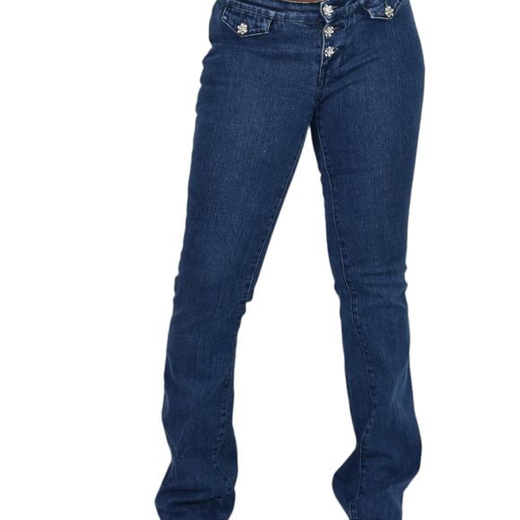 Vintage Tommy Hilfiger Button Fly Jeans Blue Flare Rhinestone Low Rise Retro 2 - Picture 13 of 16